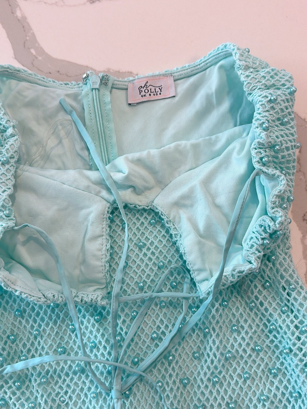 Oh Polly Aqua Beaded Mini Dress - Picture 4 of 5